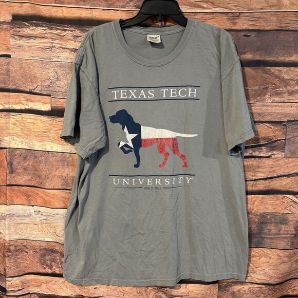 Texas Tech T-Shirt XL Gray Bird Dog Flag Red Raiders Short Sleeve Comfort Colors - Picture 1 of 8